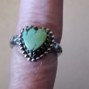 SS TOURQUOISE HEART SIGNED RING SIZE 8
